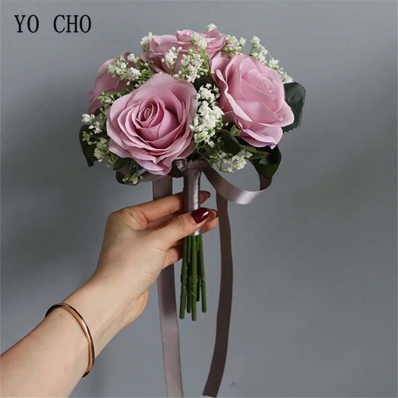 Artificial Roses Babysbreath Flowers Bouquet Silk Gypsophila Fake Flowers Wedding DIY Home Table Vase Decoration Faux Flores