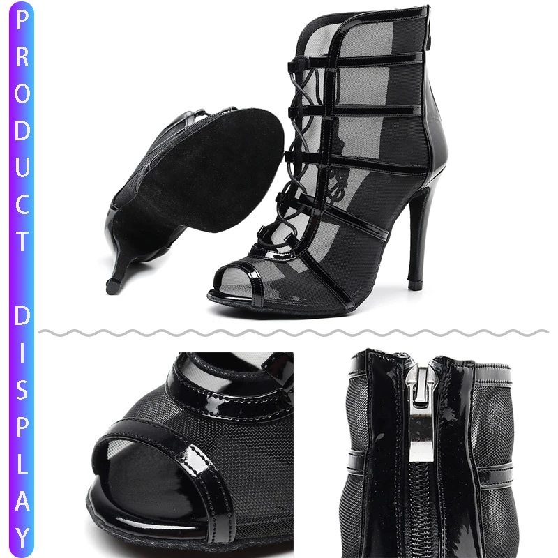Zapatos de baile latino para mujer, calzado moderno de tacón alto, malla de aire, Jazz, Salsa, salón de baile, entrenamiento cuadrado