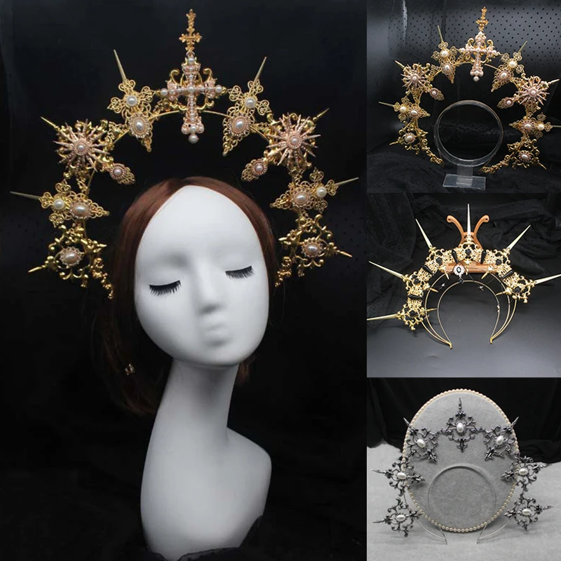 

Gothic Lolita Tiara Crown Headband DIY Material Christmas Vintage Sun Goddess Baroque Halo Headpiece Parts Hairpin