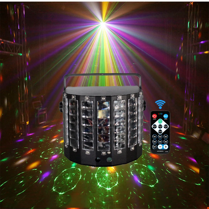 Remote Control Dj RGB Led Disco Laser 2 In 1 Mini Butterfly Light DMX512 Lazer Fog Machine Stage Lighting Wedding Night KTV Club