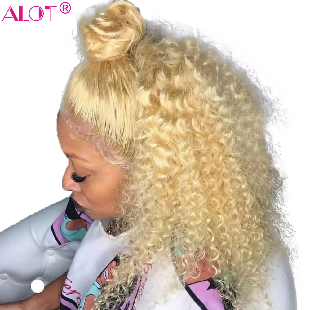 

613 Blonde 13x1 Lace Part Wig 150% Brazilian Kinky Curly Remy Lace Front Short Human Hair Wig Pre Plucked With Baby Hair