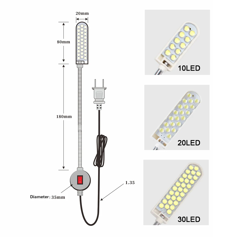 Portable LED Light Sewing Machine Lamp Table Lights Magnetic Base Gooseneck Lingting for Sewing Machine Nightligh