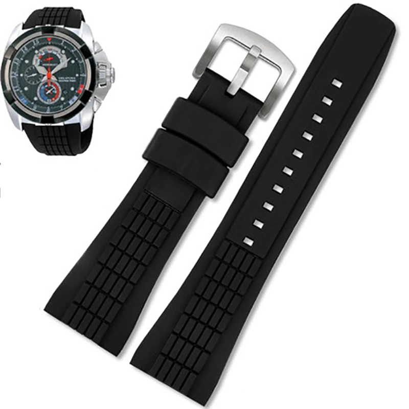 Rubber Watch Band For Seiko VELATURA/SRH 006 013 SPC007 Waterproof 26mm Black Silicone With Stainless Steel Buckle Sports Strap