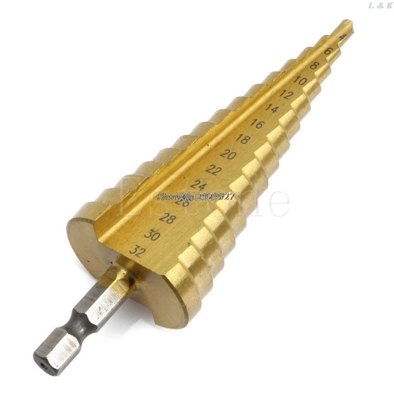 1Pcs טיטניום HSS פלדה צעד מקדח חור קאטר כלי 4-12mm 4-20mm 4-32mm M03 dropship