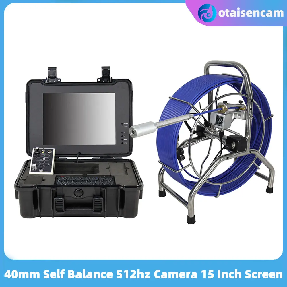 40mm Self Balance 512hz Camera Drain Pipe Inspection Endoscope 15 Inch Screen DVR Keyboard Meter Counter 7mm Fiberglass Cable