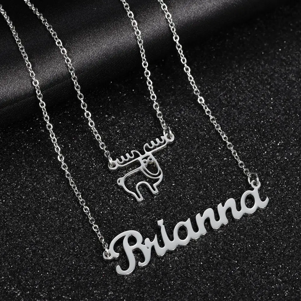 MYDIY Personalized Merry Christmas Cap Deer Name Necklace For Kid Children Stainless Steel Custom Nameplate Necklaces Gift