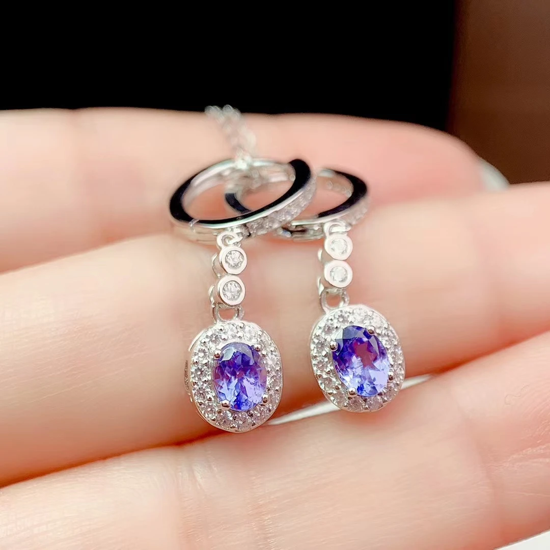 

CoLife Jewelry Silver Tanzanite Drop Earrings 4mm*5mm Natural Tanzanite Silver Earrings for Party 925 Silver Tanzanite Jewelry