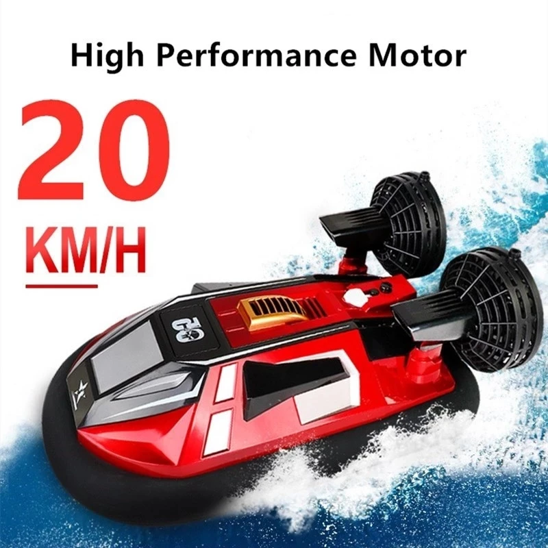 Hovercraft télécommandé amphibie pour enfants, bateau de vitesse rouge étanche, jouets d'extérieur, cadeau pour garçons, 2.4G