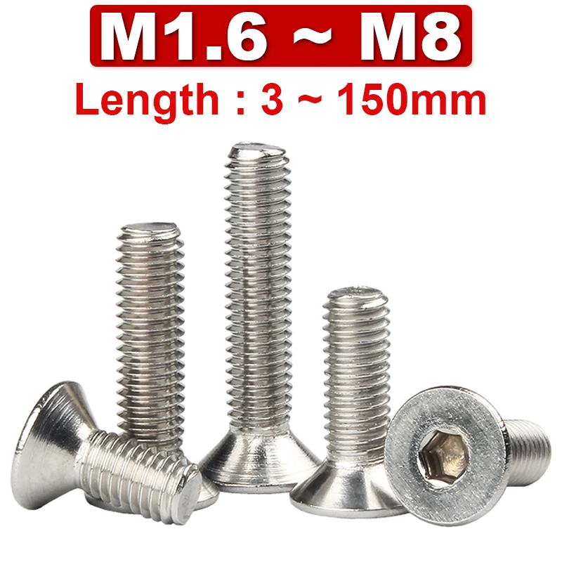 DIN7991 304 Stainless Steel Countersunk Head Hexagon Socket Screw Flat Socket Machine Screw Flat Cup Bolt M1.6 M2 M3M4M5M6M8-M16