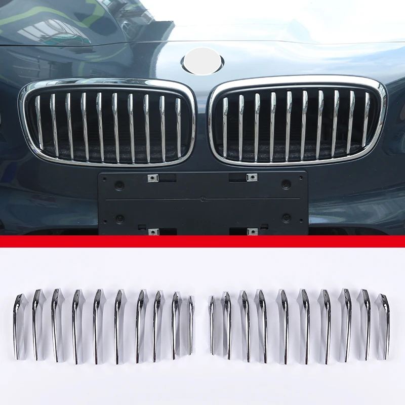 Car Front Grill Decor Bright Strip Silver ABS Chrome Exterior Grille Cover Trim For BMW 2 Series F45 F46 2015-2019 GranTourer