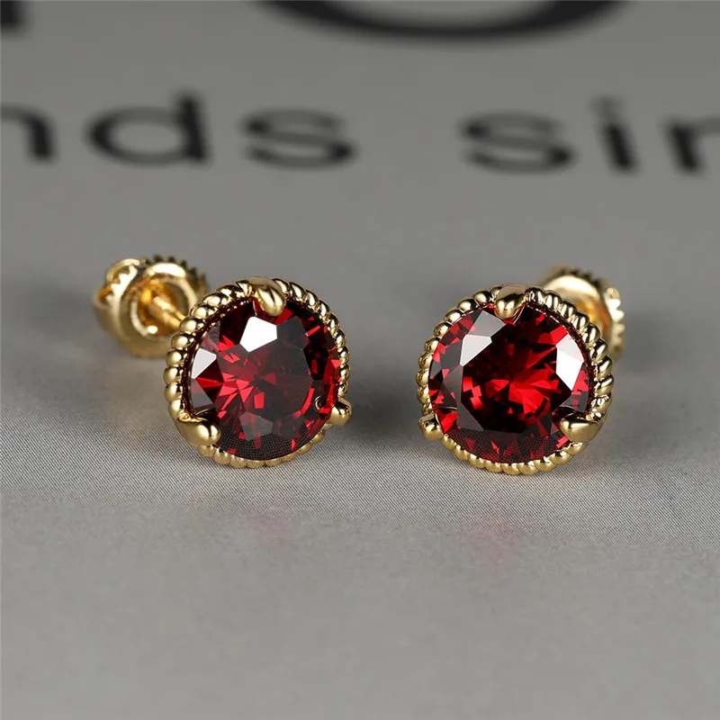 Cute Female Yelow Gold Color Multicolor Zircon Stone Stud Earrings Green Blue Red Crystal Wedding Jewelry For Women