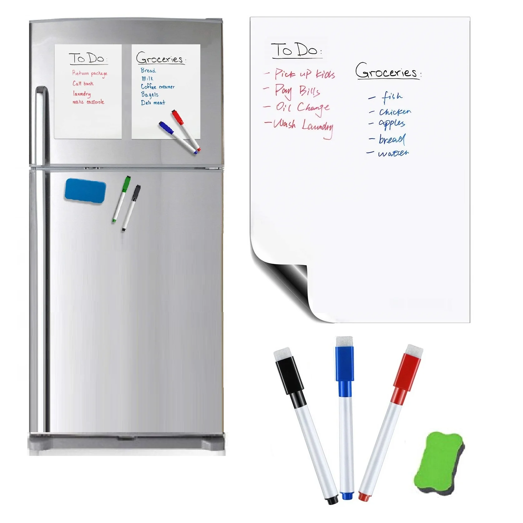 Flexible Magnetic Whiteboard Fridge Magnets Dry WIPE White Board Marker Pen Eraser Kitchen Message Board Reminder Smart Notepad