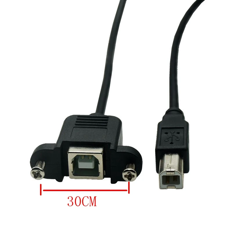 USB 2.0 Type B Male to Type B Female Printer Extension Cable With Panel Mount Screw Hole 30cm 50cm 100cm