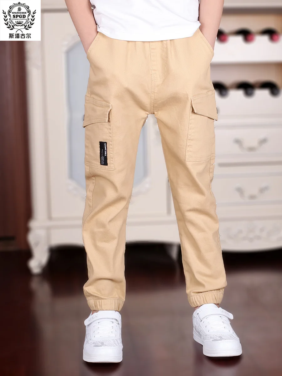 4-18T Boys Casual Cargo Pants 2021 Spring  Autumn New Big Pockets Black White Khaki Trousers For Students High Quality