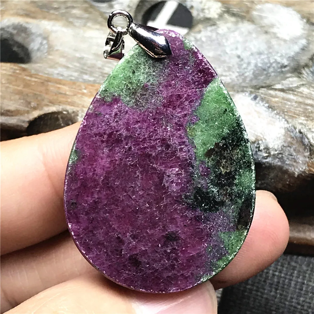 Top Natural Ruby Zoisite Tumbled Stone Pendant Jewelry For Women Men Healing Luck 38x28x10mm Beads Crystal Silver Gemstone AAAAA