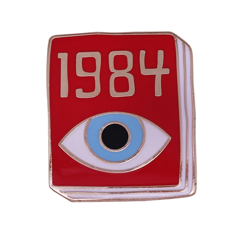 Classic Novel 1984 Book Pin Big Brother watches you from the cover of George Orwell's dystopian warning, Nineteen Eighty-Four