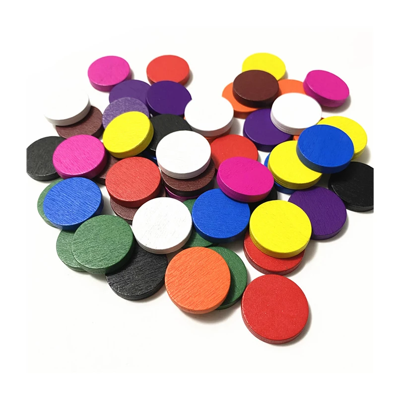 50 pièces 25*5mm plaque circulaire en bois colorée puces Puzzle pièces d'échecs pour accessoires de jeu de société 10 couleurs