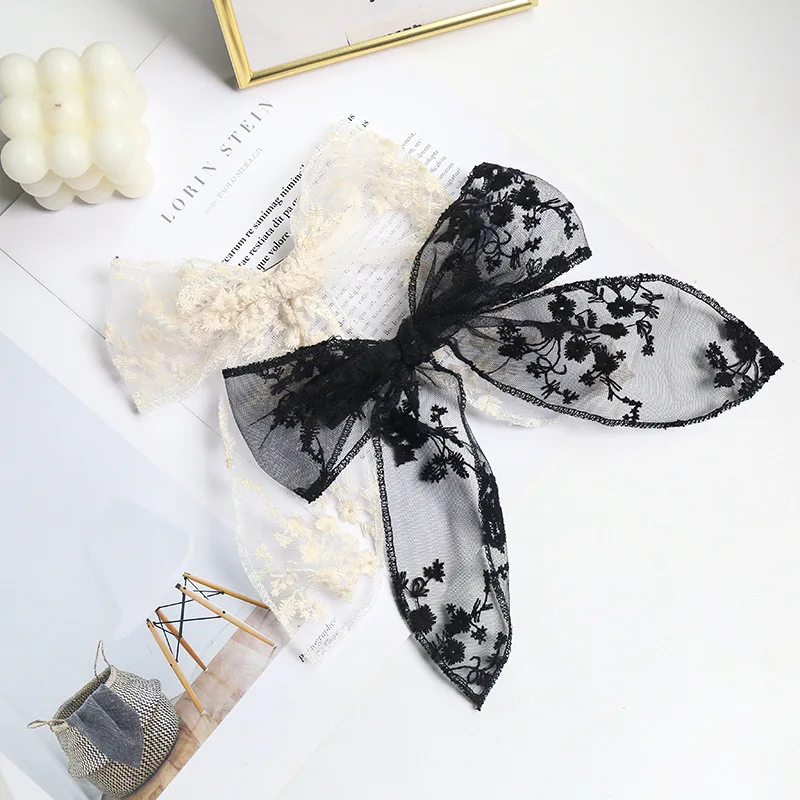 New Fashion Women Girls Cute Black White Cotton Lace Flower Bow Ribbon Hairpins Sweet Headband Hair Ornament Hair Accessories