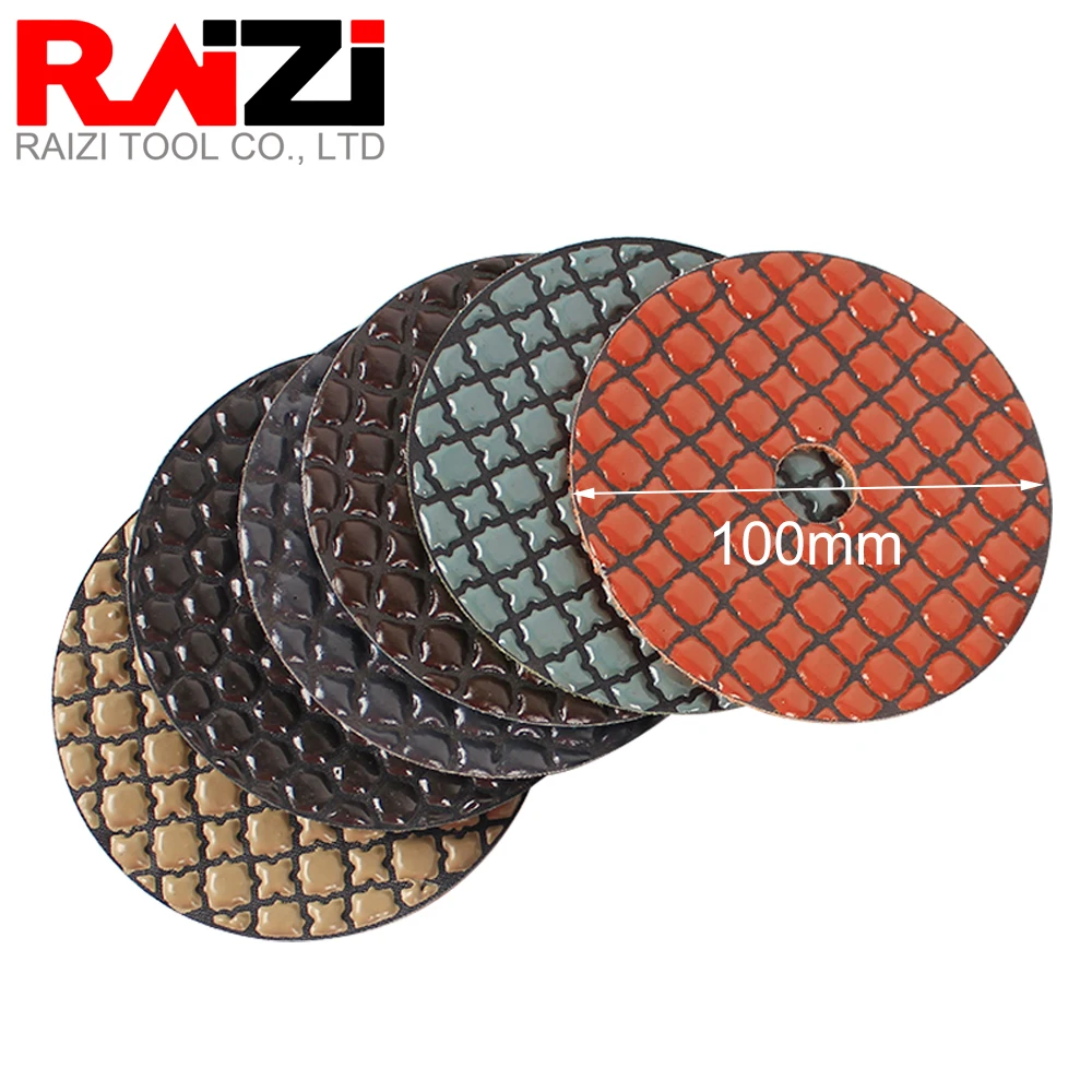 Raizi 5 step Diamond Polishing Pads 6 pcs/set Dry Use for Granite Marble Engineered Stone 80/100 mm Grinding Sanding Disc