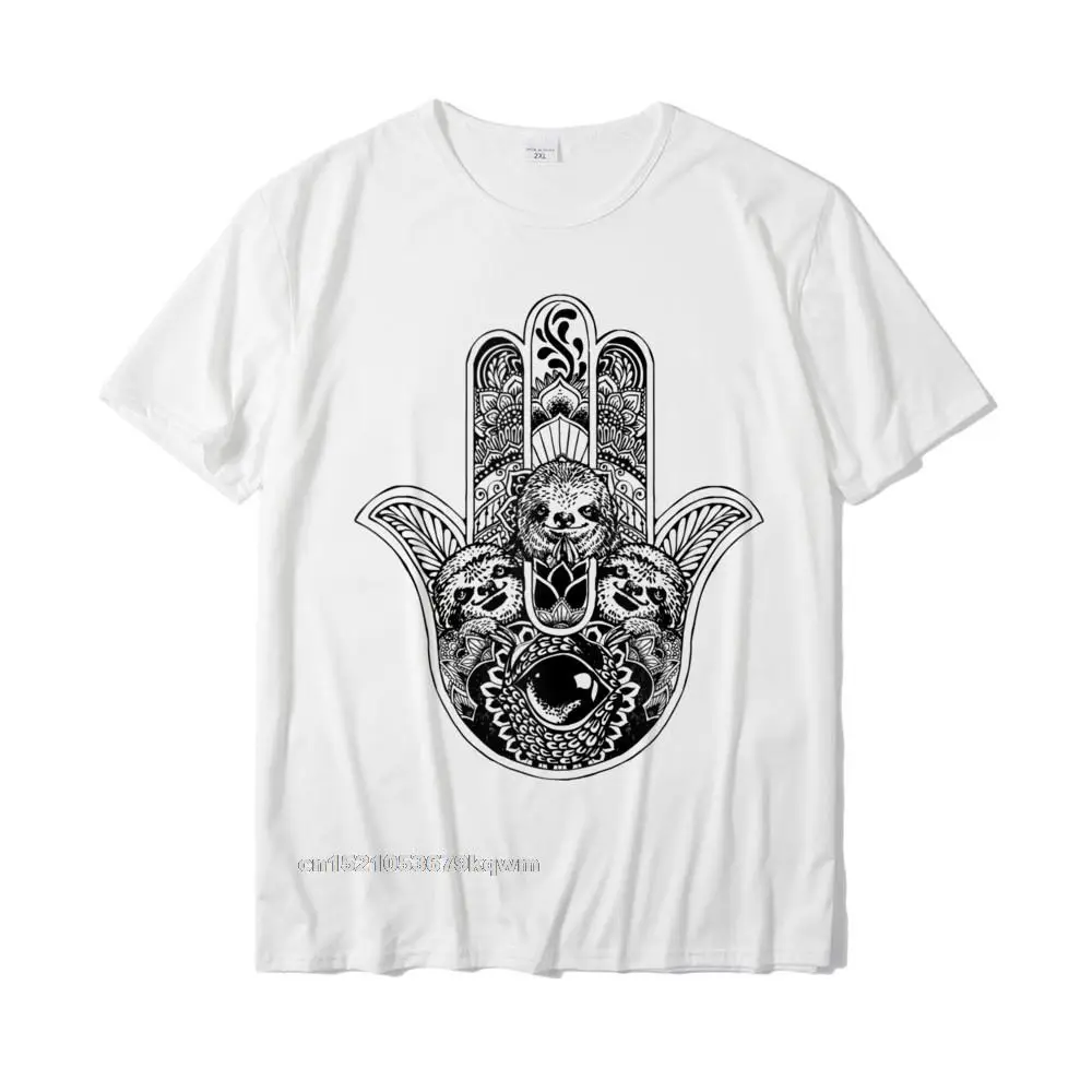 Hamsa Hand Sloth Tshirts Top Oversized Europe Top T-Shirts Camisas Hombre Cotton T Shirt For Men Group