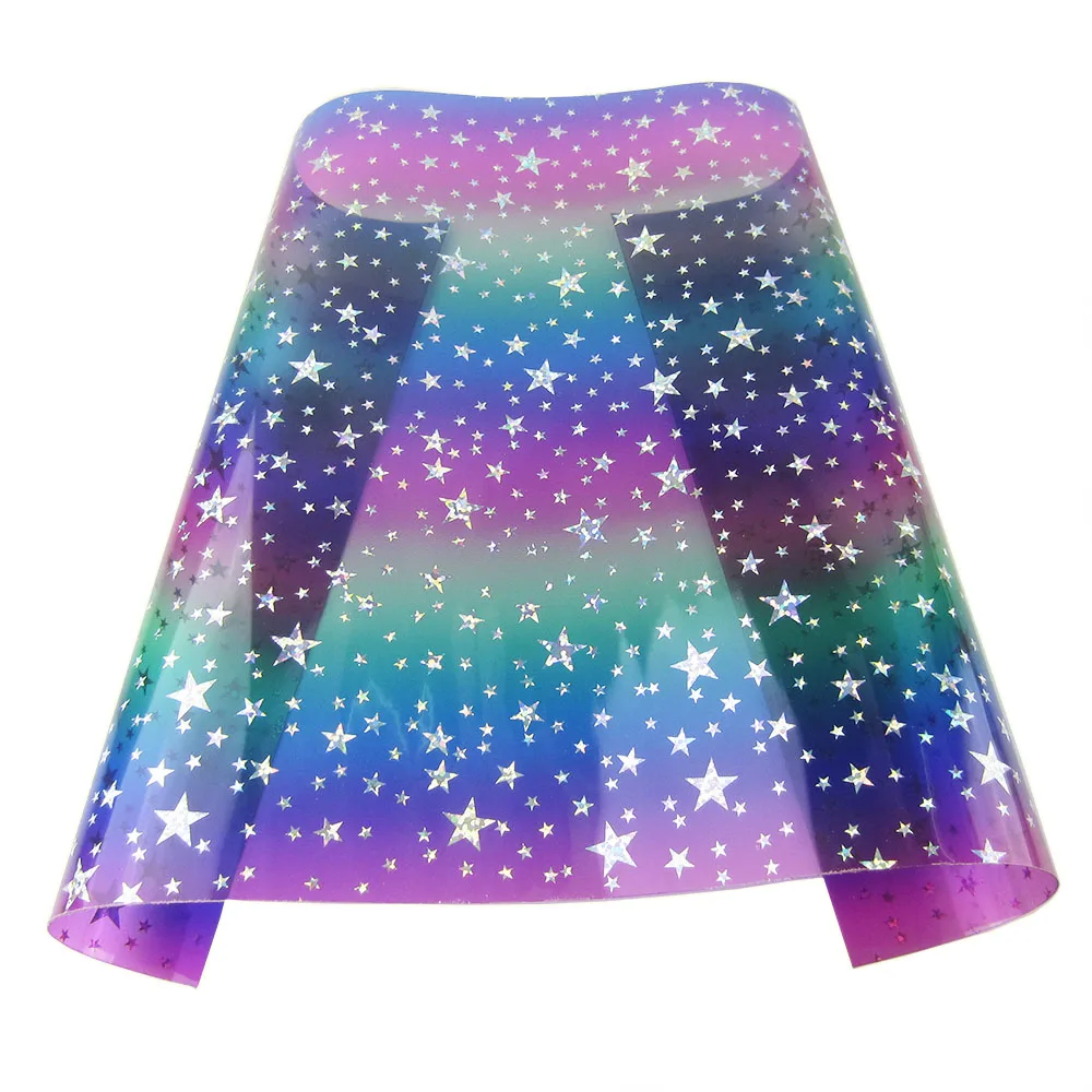 30X134cm Roll Rainbow Stars TPU Transparent Clear Vinyl Fabric Faux Leather For Hahdbages Sewing Project Craft DIY BH430