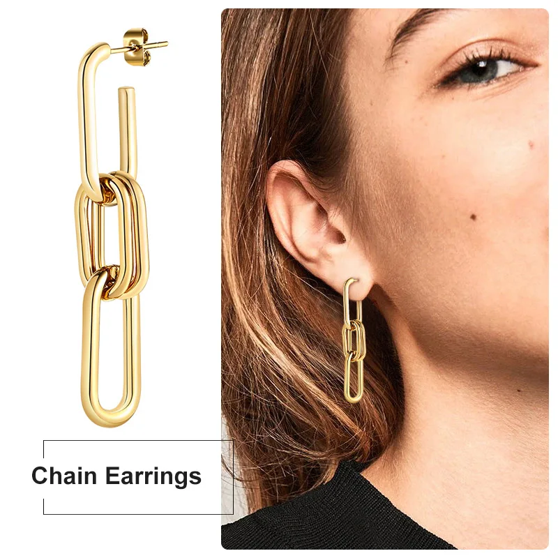 2021 Link Chain Drop Earrings Minimalist Paperclip Chain Dangle Earrings for Women Girls Wholesale Jewelry