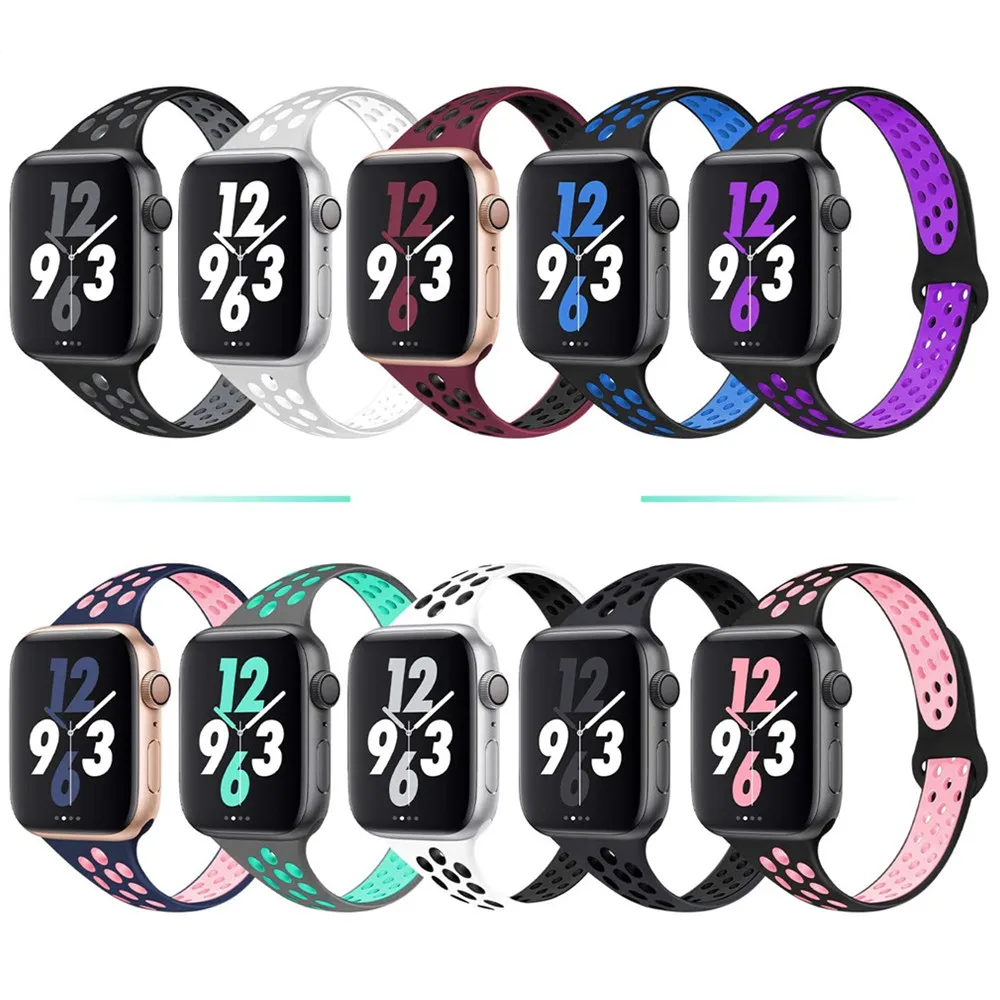 Imagem -02 - Pulseira Fina para Apple Ver Band 40 mm 44 mm 38 mm 42 mm Pulseira de Silicone Respirável Iver Série se 45 41 mm