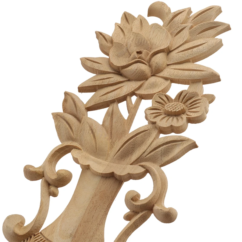 Wood Carving Vase Carved Decal Corner Long Onlay Applique Unpainted Door Furniture Woodcarving Decorative Wood Figurines Craft