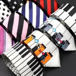 Men's Classic Skinny Tie Fashion Colorful Musical Notes Printed Piano Polyester 5cm Width Necktie Party Cosplay Gift Accessory