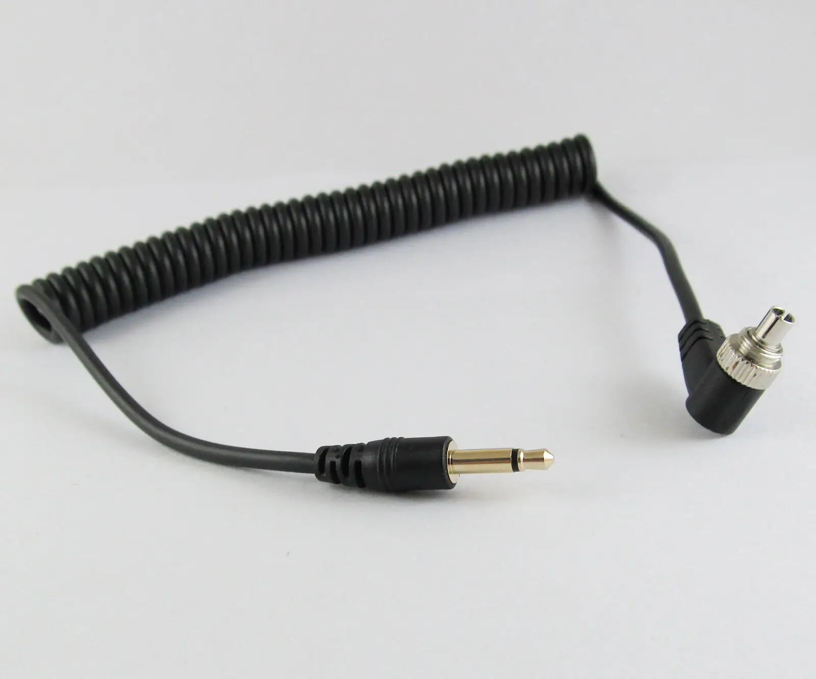 1pc 1ft / 30CM Gold Plated 3.5mm Mono Male Plug to Angle Male Flash PC Sync Cord Retractable Cable