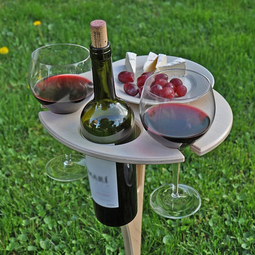 Outdoor Wine Table Mini Wooden Round Portable Foldable Desktop Easy Carry Desk Furniture Party Travel Picnic Folding Low Tables