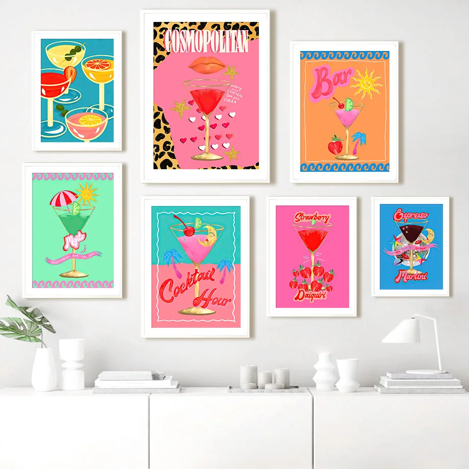 Mojito Martini Cocktail Juice Drink Sunshine Wall Art Canvas - Aesthetic Nordic Poster for Bar Room Decoration