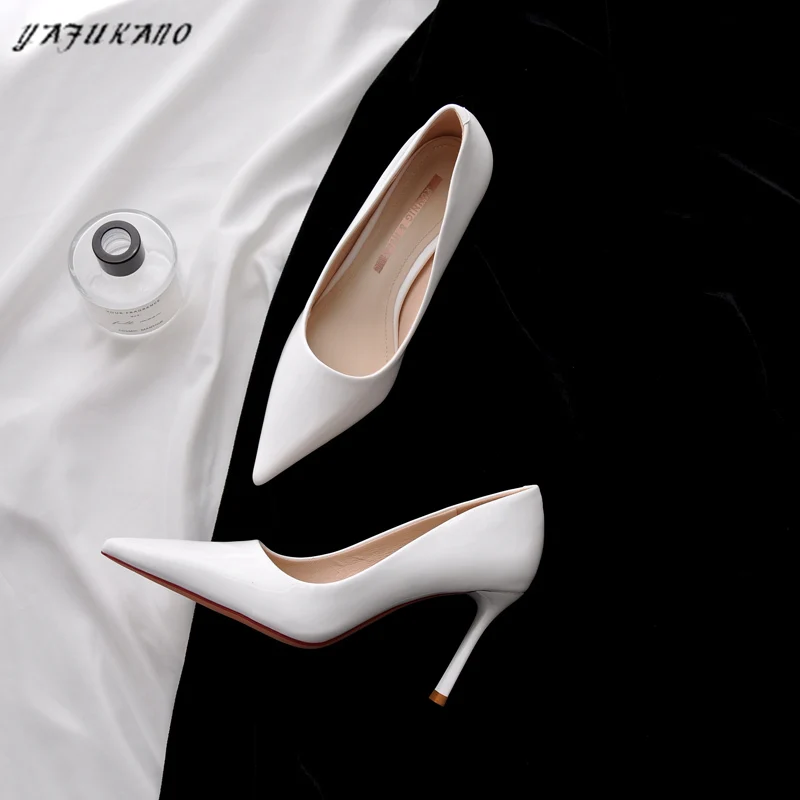 Pointed Toe High Heels Elegant White Party Wedding Shoes French Style Temperament Single Shoes 8 Cm Black Work Women Pumps 32-43