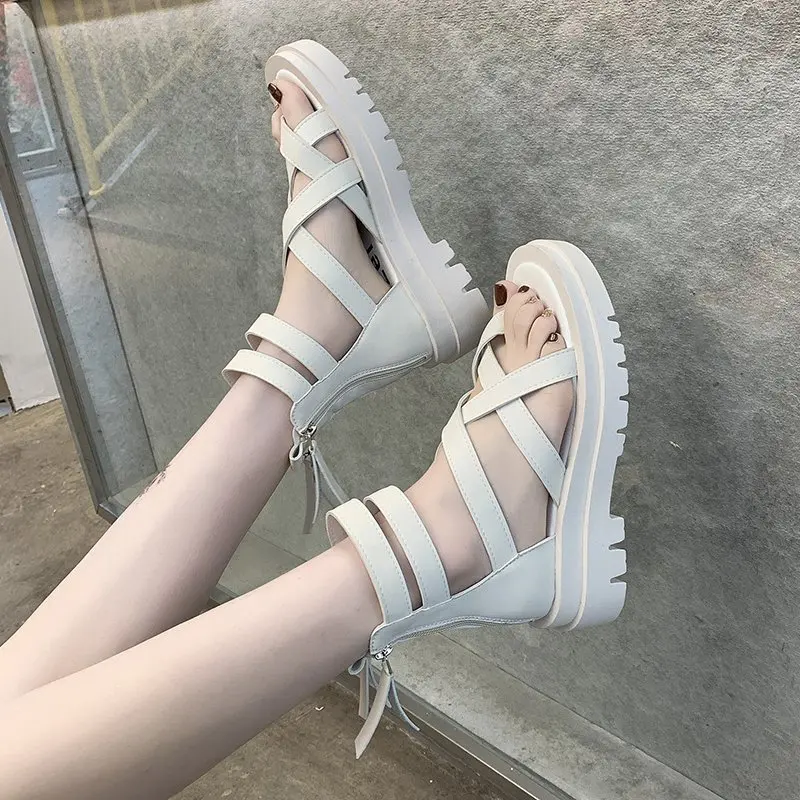 Women's Sandals Summer Ladies Girls  Vintage Sandals Buckle Casual Sewing Women Shoes Solid Female Ladies Platform Shoes