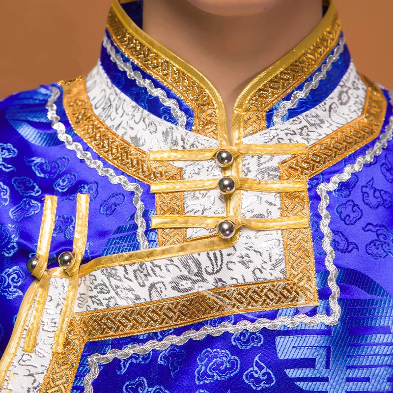 Mongolia clothes male national blue Gown adult mongolian Robe grassland festival stage wear ethnic costume