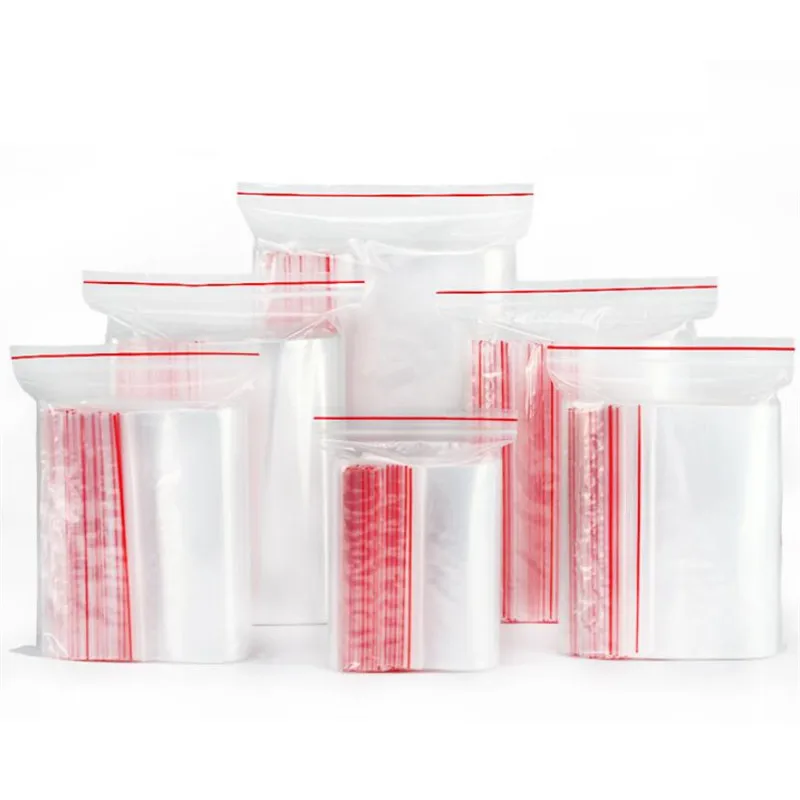 100Pcs Zip Bags Clear Food Storage Poly Pouch Package Small Jewelry Packing Reclosable Vacuum Storage Bag Thick Fresh bag