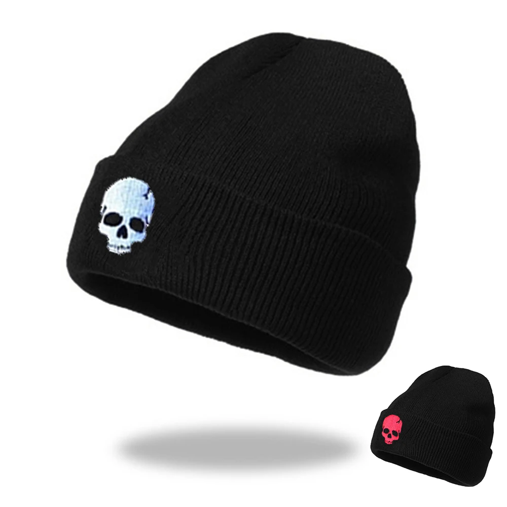 Unisex Winter Acrylic Cartoon Skull Embroidery Knitted Windproof Warm Beanies Cap Men Women Punk Hip Hop Outdoor Cold Hat W137