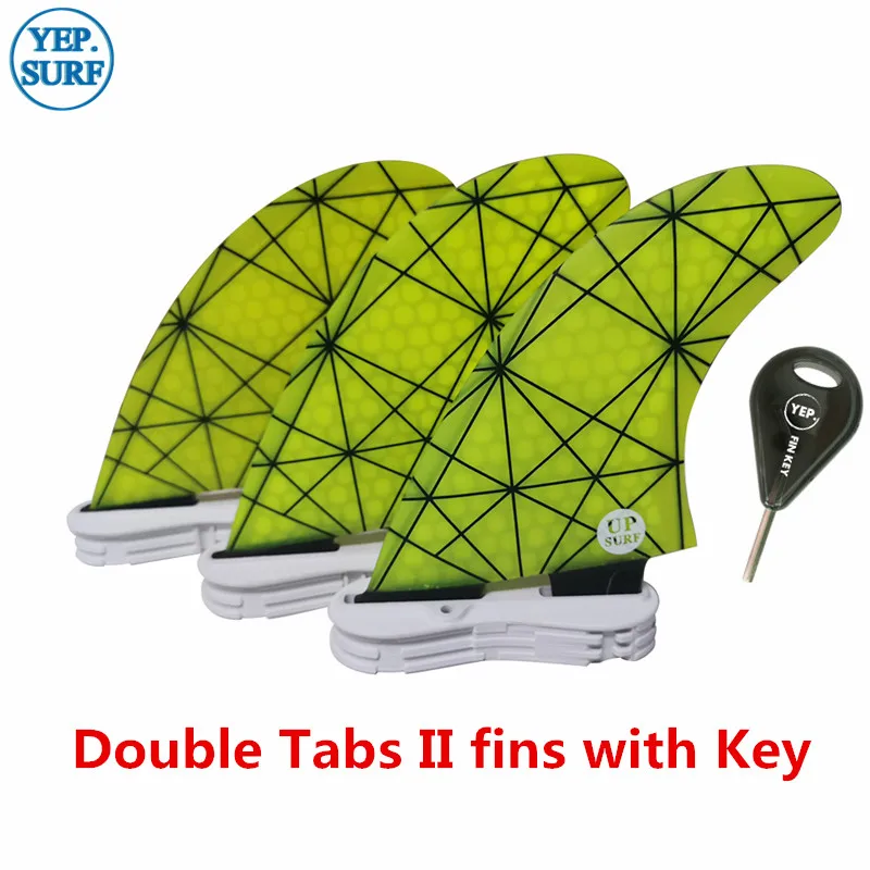 Surfboard Double Tabs 2 M/L fins with logo key Yellow color Honeycomb Fibreglass fin Tri fin set Yepsurf high quality fins