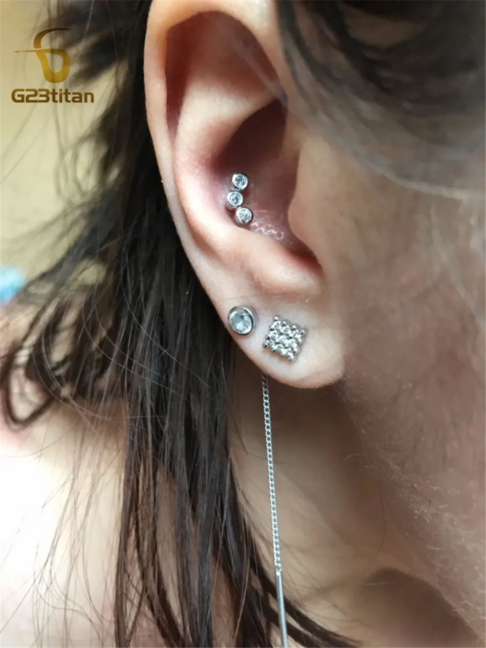 16G Rose Golden Zircon Stud Earring Stainless Steel Bars Moon Star Bow Knot Infinite Ear Cartilage Helix Tragus Piercing Jewelry image 4