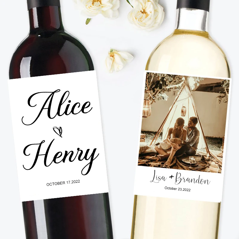 20pcs Custom Printing Photo Wedding Wine Bottle Sticker Personalize Design Birthday Party Stickers Invitations Wine Labels