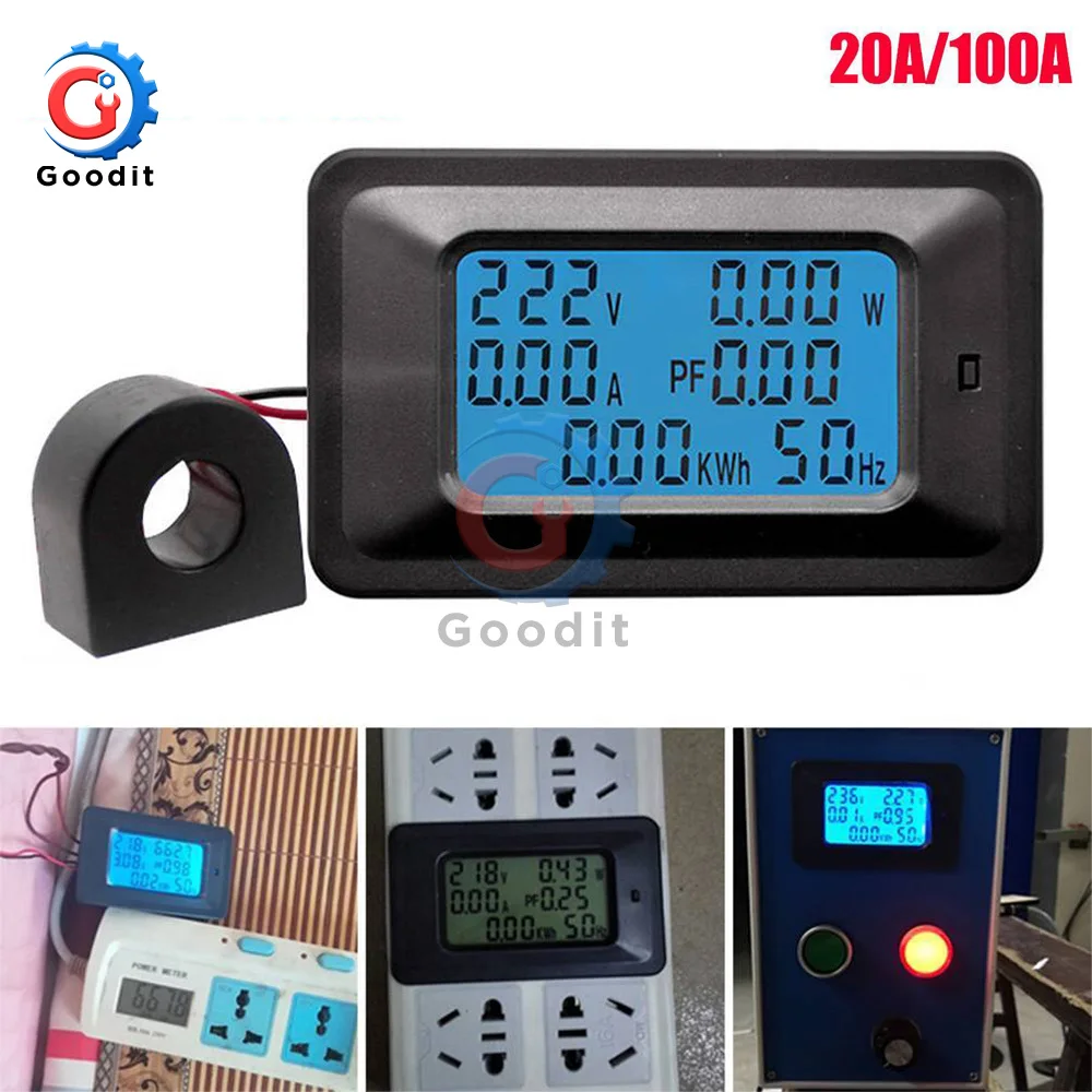 Multimeter Display Digital Current Voltmeter AC 80V-250V100A 20A  LCD Digital Display Current Voltage power Voltmeter Ammeter