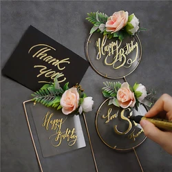 Handwriting Marker Creative Happy Birthday Acrylic Metal Cake Topper for Birthday Cake Decoration Toppers Flags Wedding Birthday