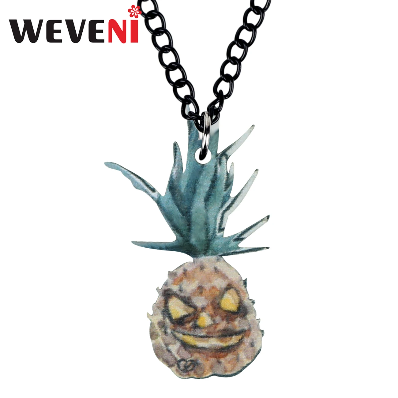 WEVENI Acrylic Halloween Demon Evil Pineapple Necklace Chain Realistic Choker Pendant Jewelry For Women Kid Charms Fashion Gift