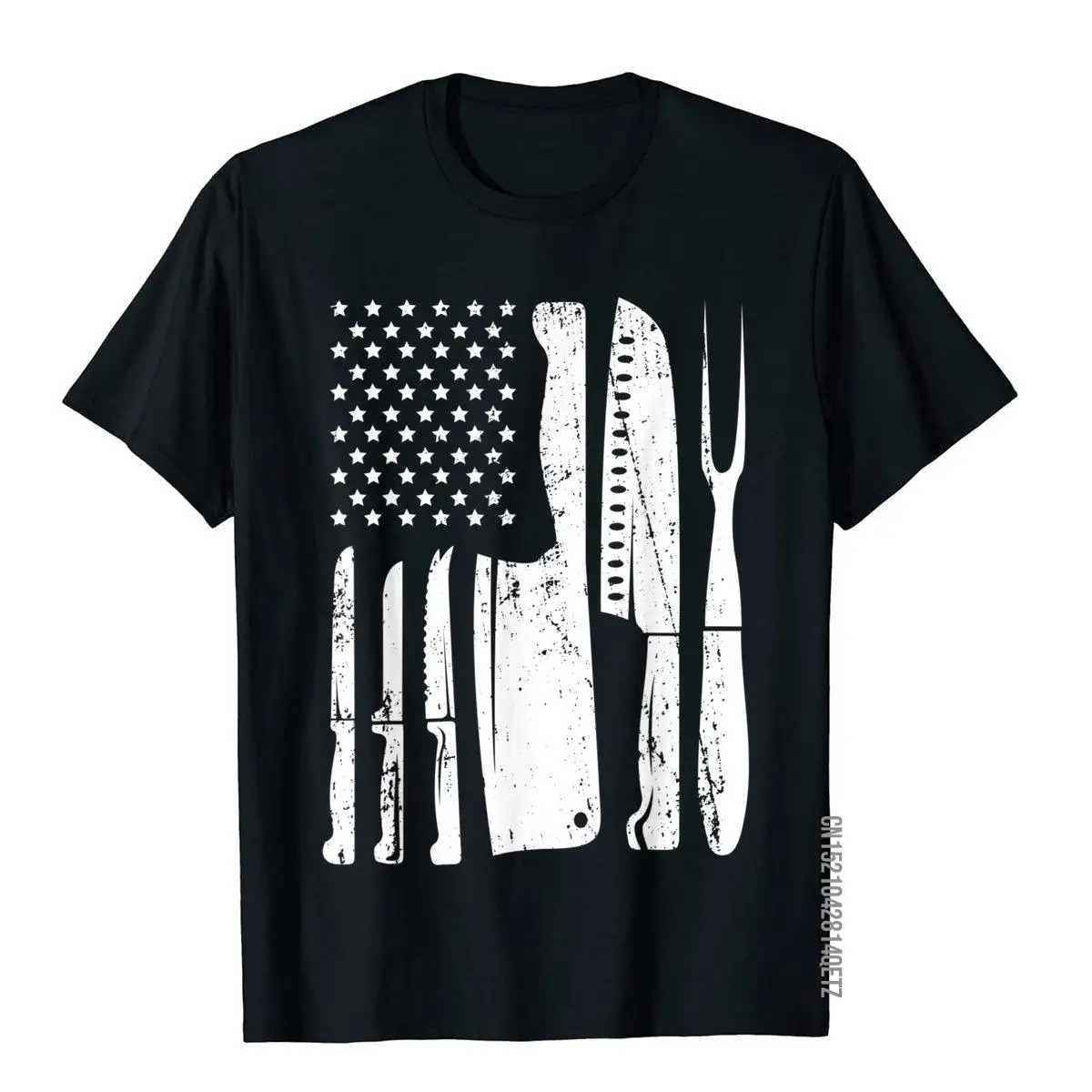 Chef Knife Flag Gift For Head Cook USA Patriotic Cooking T-Shirt Graphic Cosie T Shirt Cotton T Shirts For Men Printed On