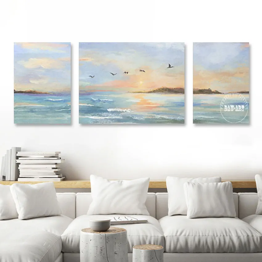 

Hot Selling Free Shipping Hand Painted High Quality Beautiful Seascapes With Sunset Artwork On Canvas Room Decoration Unframed