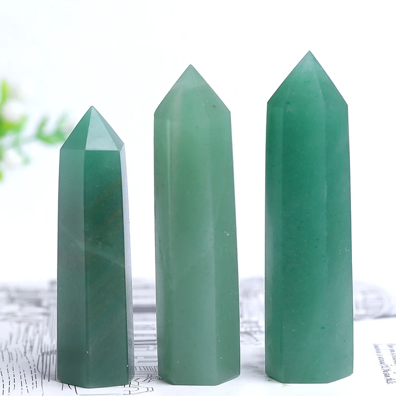 Pierre d'aventurine naturelle hexagonale, Jade vert, Quartz Chakra Reiki, colonne de cristal, décoration de maison, artisanat, baguette magique saine, 1 pièce