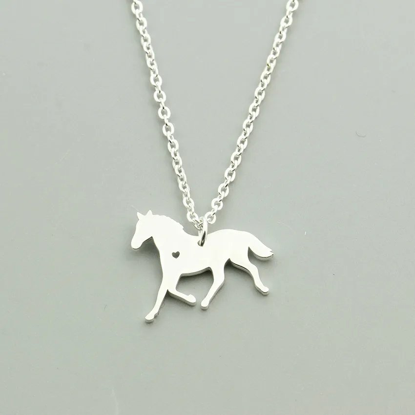 Running Horse Necklace Heart Jewelry Stainless Steel Animal Steed Pendant Necklace Best Friends Gifts