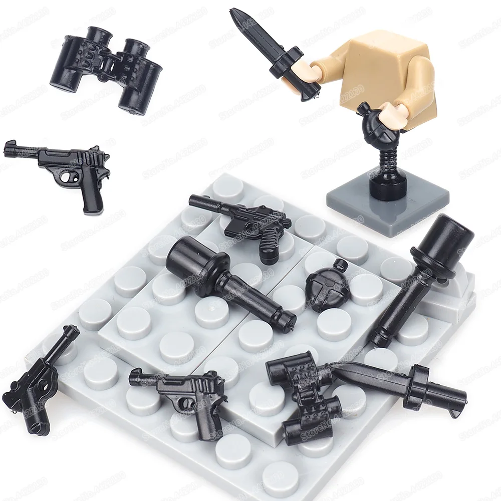 Military Assembly Shank Hand Bomb Building Block Moc WW2 Figures Weapons Equipment Kettle Gun Set Model Child Christmas Gift Toy