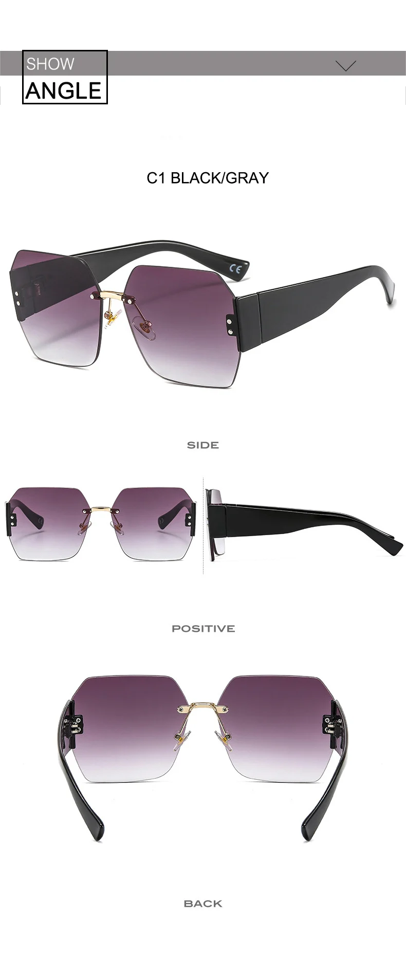 OEC-MANAGEMENT CPO Mode Randlose Sonnenbrille Frauen Platz Goggle Gläser Weibliche Marke Trend Blume Beine Shades Uv400 Vintage Brillen – Detail 5