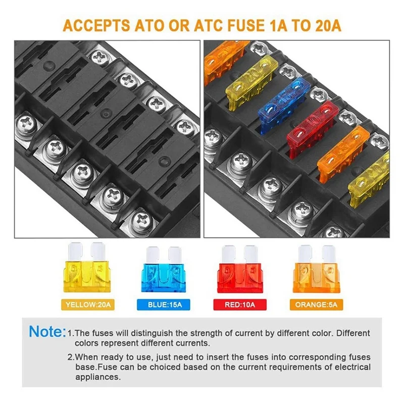 Boîte à fusibles Positive et négative indépendant à 6 voies et bloc de fusibles à lame à 38 voies avec support de boîte à fusibles